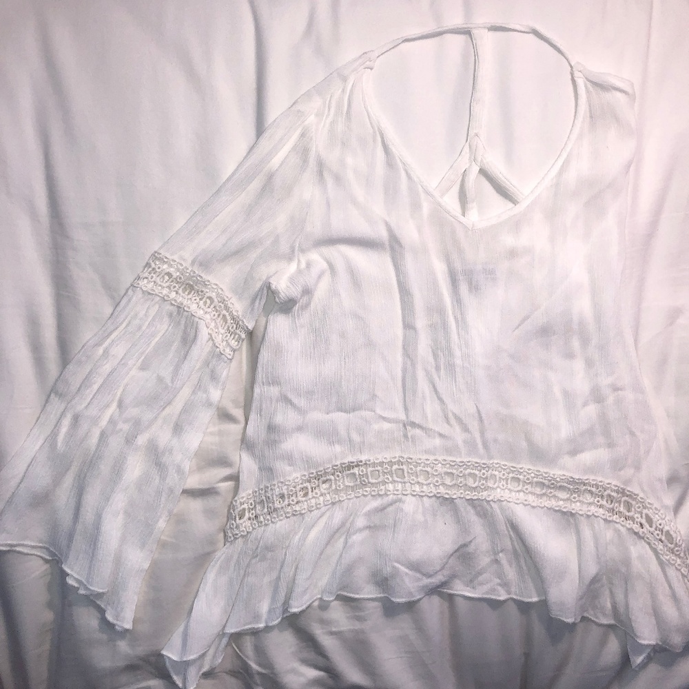 White Summery Top w/Peace Sign outline on back!